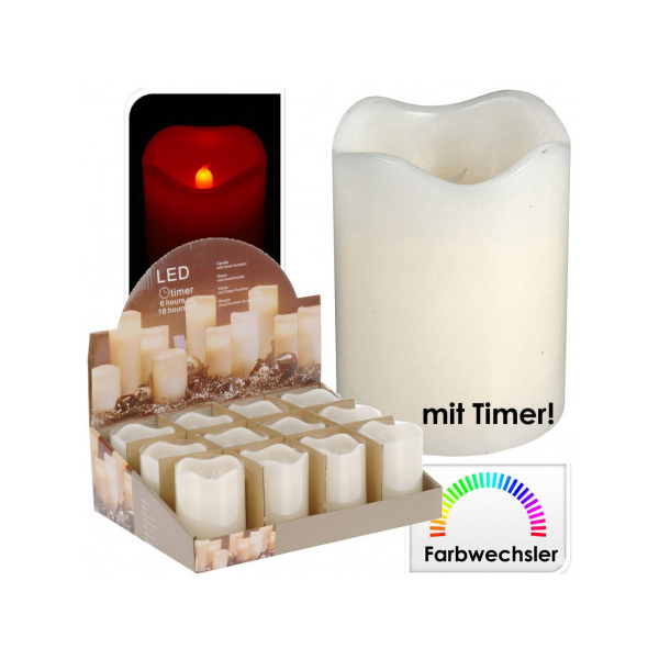 Kerze, Echtwachskerze, LED, 5x6,5cm, creme, Timer