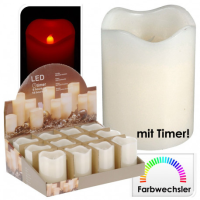 Kerze, Echtwachskerze, LED, 5x6,5cm, creme, Timer