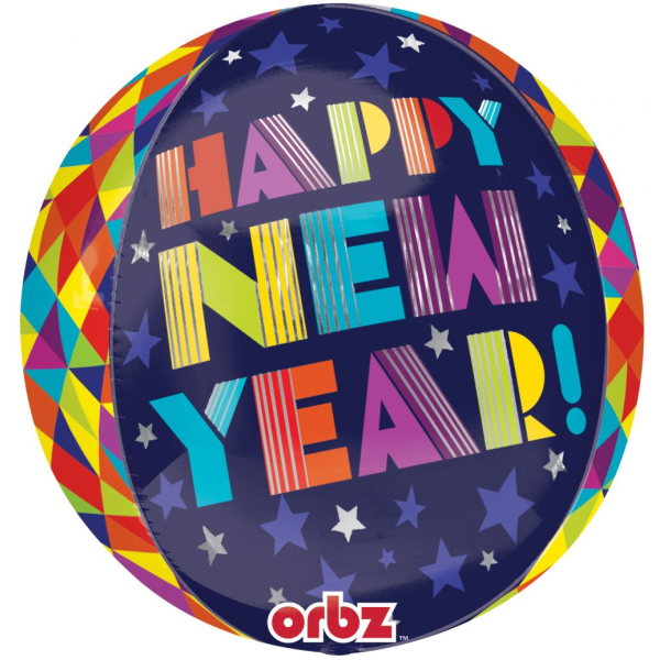 Folienballon - Motiv Happy New Year Sterne - XL - 40 cm / 0,04 m³