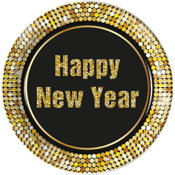 Partyteller gold/schwarz Happy New Year  ca. Ø 23cm