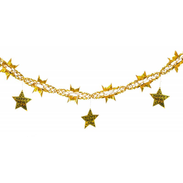 Girlande - Happy New Year schwarz gold Holografisch - 3 m