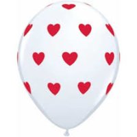 Latexballon - Motiv Herzen rot - Ballon weiß, 27,5cm, 0,017m³ (1)