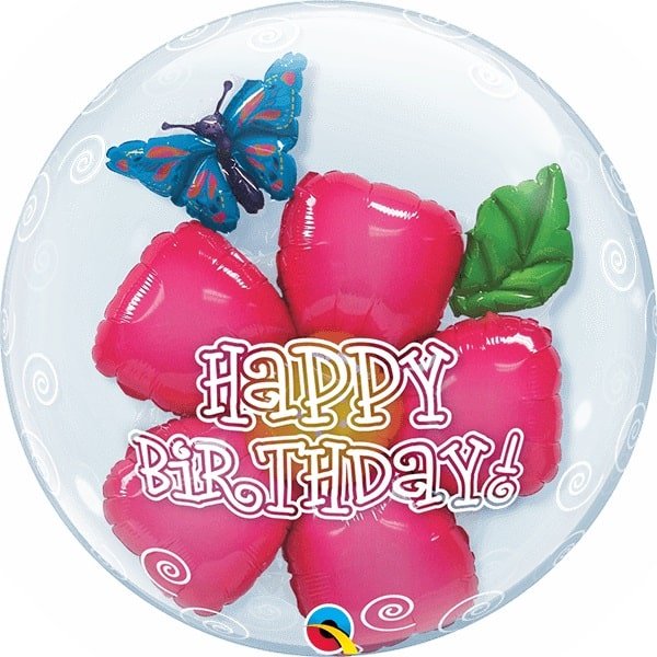 Double Bubble Ballon - Motiv Leaver Flowers incl.Happy...