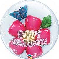 Double Bubble Ballon - Motiv Leaver Flowers incl.Happy Birthday - XL - 56cm/0,04m³