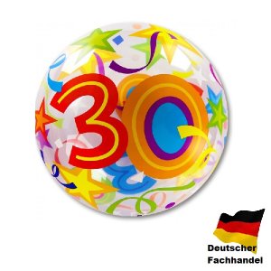 Ballon Zahl 30 - XL/Stretchfolie/Single Bubble - 56cm/0,04m³