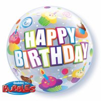 Ballon Single Bubble Happy Birthday Colourful Cupcakes 