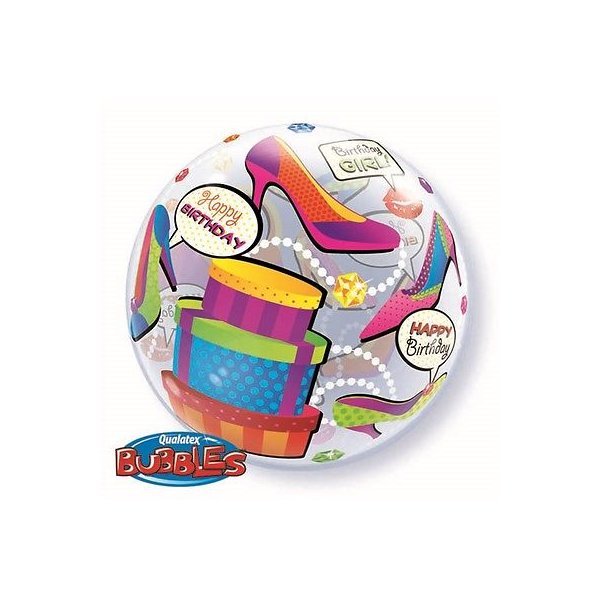 Single Bubble Ballon - Motiv Happy Birthday Girl Schopping Spree - XL - 56cm/0,04m³