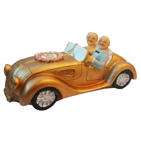 Spardose Goldenes Hochzeitspaar im Auto als Spardose