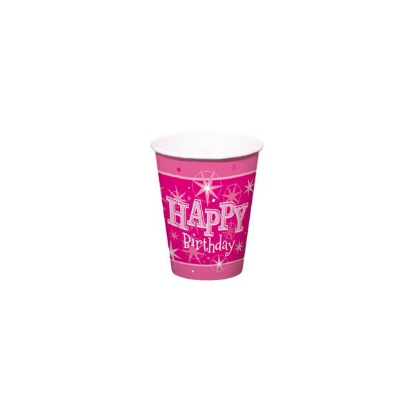 Becher Happy Birthday, pink, Sparkle, 250ml, (8)