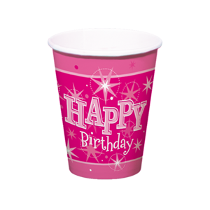 Becher Happy Birthday, pink, Sparkle, 250ml, (8)