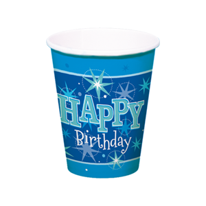 Becher Happy Birthday, blau, Sparkle, 250ml,  (8)