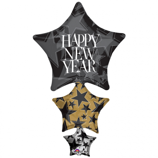 Folienballon - Happy New Year 3 Sterne - XXL - 107 cm /...
