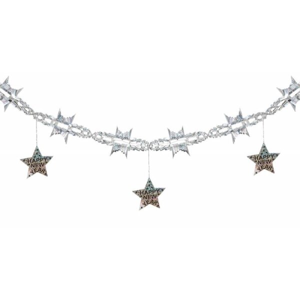 Girlande - Happy New Year schwarz silber Holografisch - 3 m