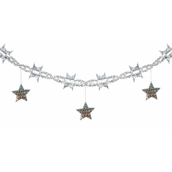 Girlande - Happy New Year schwarz silber Holografisch - 3 m