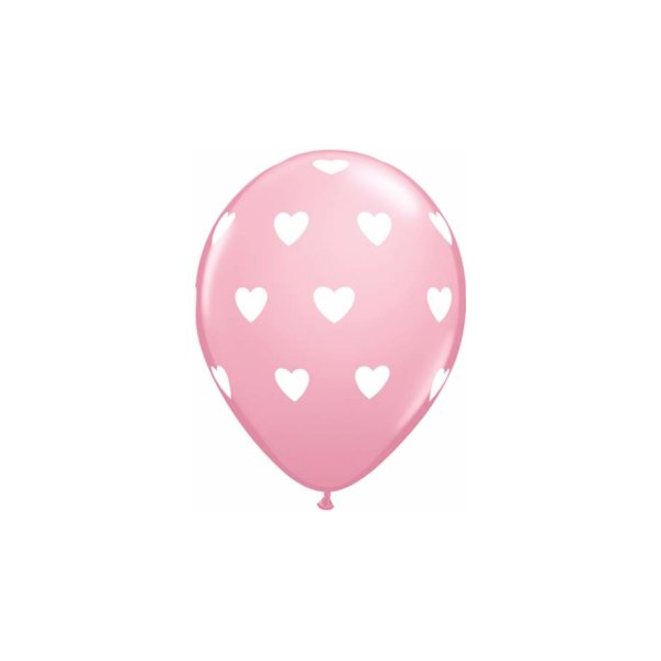 Latexballon - Motiv Herzen Rosa/Weiß