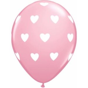 Latexballon - Motiv Herzen Rosa/Weiß