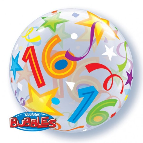 Ballon Zahl 16 - XL/Stretchfolie/Single Bubble -...