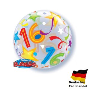 Single Bubble Ballon - Zahl 16 - XL - 56cm/0,04m&sup3;