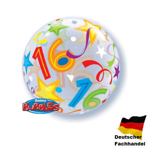 Single Bubble Ballon - Zahl 16 - XL - 56 cm / 0,04 m³