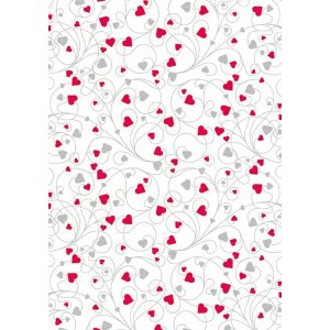 Geschenkpapier mit Herzen in rot und silber, 70cm x 2m