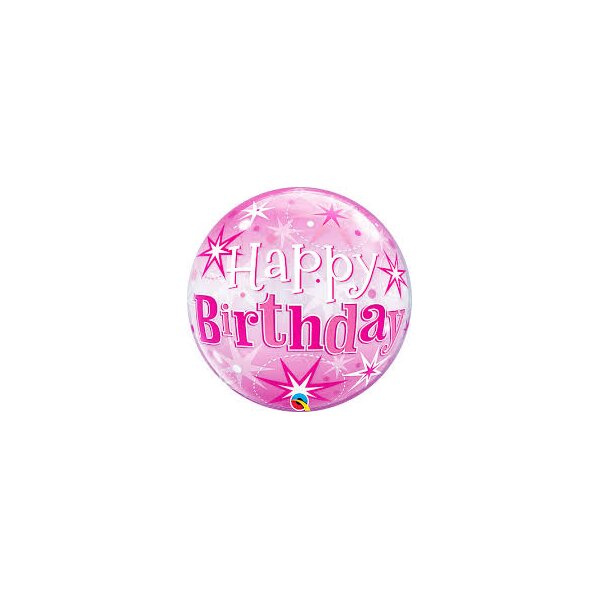 Single Bubble Ballon - Motiv Happy Birthday Pink Starburst Sparkle - XL - 56 cm / 0,04 m³
