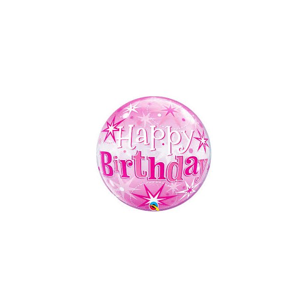 Ballon Happy Birthday Pink Starburst Sparkle - XL/Stretchfolie/Single Bubble - 56cm/0,04m³