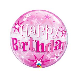 Single Bubble Ballon - Motiv Happy Birthday Pink...