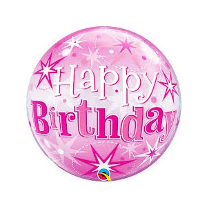 Single Bubble Ballon - Motiv Happy Birthday Pink...