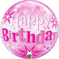Single Bubble Ballon - Motiv Happy Birthday Pink Starburst Sparkle - XL - 56 cm / 0,04 m³