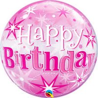 Ballon Happy Birthday Pink Starburst Sparkle - XL/Stretchfolie/Single Bubble - 56cm/0,04m³