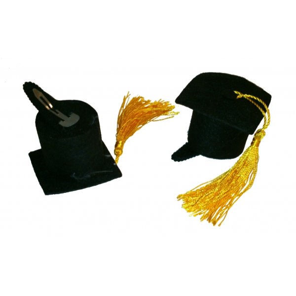 Filzhut Graduation mit Haarklammer schwarz (4 x 4cm)