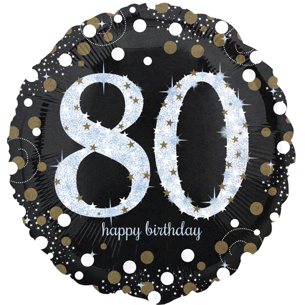 Folienballon Zahl 80 Happy Birthday Schwarz-Gold funkelnd...