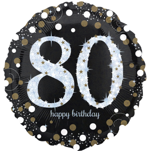 Folienballon - Motiv Zahl  80 Happy Birthday Schwarz-Gold...