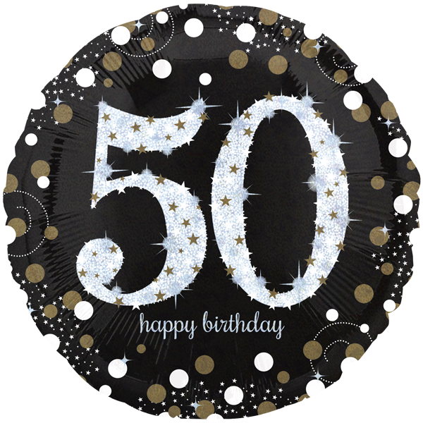 Folienballon - Motiv Zahl 50 Happy Birthday Schwarz-Gold funkelnd - S - 45cm/0,02m&sup3;