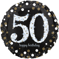 Ballon Zahl 50 Happy Birthday Schwarz-Gold funkelnd