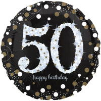 Folienballon - Motiv Zahl 50 Happy Birthday Schwarz-Gold funkelnd - S - 45cm/0,02m&sup3;