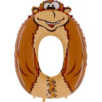 Folienballon - Zahl 0 Animaloon Affe - XXXL - 102 cm / 0,09 m&sup3;