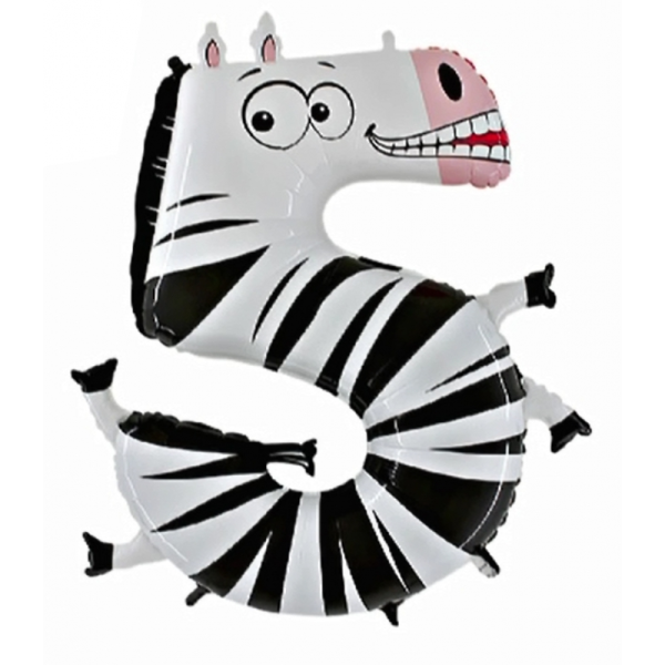 Folienballon - Zahl 5 Animaloon Zebra - XXXL - 102 cm /...