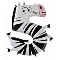 Folienballon - Zahl 5 Animaloon Zebra - XXXL - 102 cm / 0,09 m&sup3;