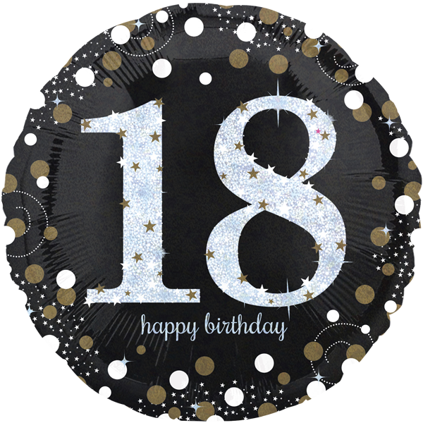 Ballon Zahl 18 Happy Birthday Schwarz-Gold funkelnd