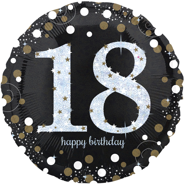 Folienballon - Motiv Zahl 18 Happy Birthday Schwarz -...