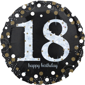 Folienballon - Motiv Zahl 18 Happy Birthday Schwarz -...