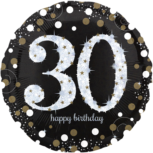 Ballon Zahl 30 Happy Birthday Schwarz-Gold funkelnd