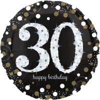 Folienballon - Motiv Zahl 30 Happy Birthday Schwarz - Gold funkelnd - S - 45 cm / 0,02 m³