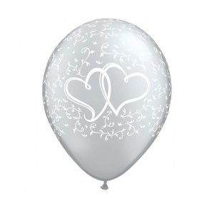 Latexballon - Motiv Herzen weiß - Ballon silber,...