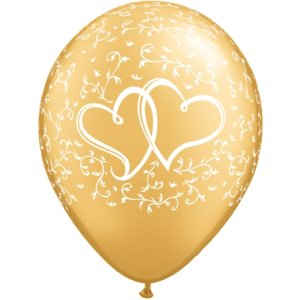 Latexballon - Motiv Herzen gold/weiß