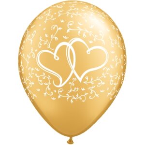 Latexballon - Motiv Herzen gold/weiß