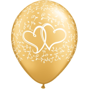 Latexballon - Motiv Herzen gold/weiß