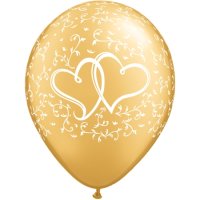 Motivballon Herzen gold/weiß