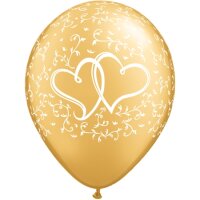 Latexballon - Motiv Herzen gold/weiß